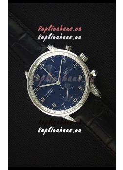IWC Portuguese Chronograph Black Dial/Strap with Diamonds 1:1 Mirror Replica Watch