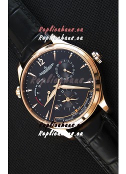 Jaeger LeCoultre Master Geographic Power Reserve Pink Gold Black Dial Swiss Replica Watch 