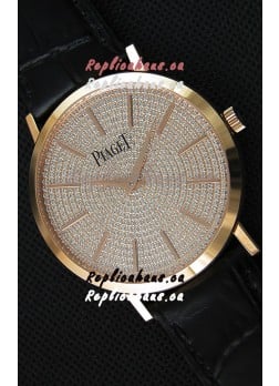 Piaget Altiplano G0A36128 Paved Diam Dial Swiss Quartz Replica Watch in Pink Gold Case