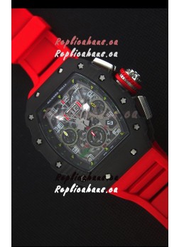 Richard Mille RM011-03 One Piece Black Forged Carbon Case Watch in Red Strap