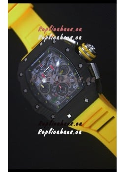 Richard Mille RM011-03 One Piece Black Forged Carbon Case Watch in Yellow Strap