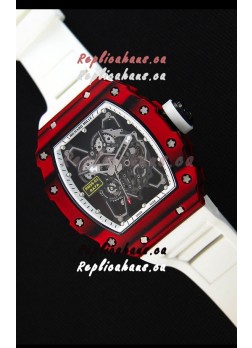 Richard Mille RM35-01 One Piece Red Forged Carbon Case Watch in White Strap