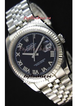 Rolex Datejust 36MM Cal.3135 Movement Swiss Replica Black Dial Jubilee Strap - Ultimate 904L Steel Watch 