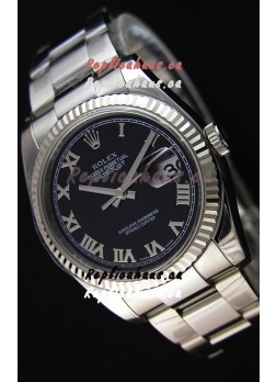 Rolex Datejust 36MM Cal.3135 Movement Swiss Replica Black Dial Oyster Strap - Ultimate 904L Steel Watch 