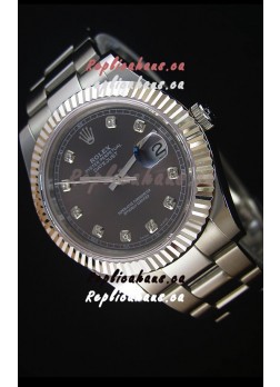 Rolex Datejust II 41MMwith Cal.3136 Movement Swiss Replica Watch in Grey Dial Diamonds Markers