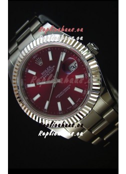 Rolex Datejust II 41MM with Cal.3136 Movement Swiss Replica Watch in Deep Red Dial Stick Markers 