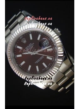 Rolex Datejust II 41MM with Cal.3136 Movement Swiss Replica Watch in Brown Dial Stick Markers 