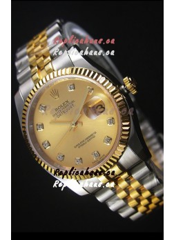 Rolex Datejust Replica Watch Gold with Diamonds Dial in 36MM with 3135 Swiss Movement 