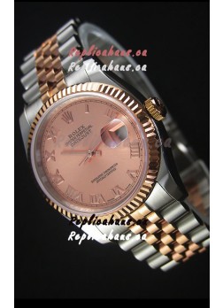Rolex Datejust Replica Watch Rose Gold with Roman Dial in 36MM with 3135 Swiss Movement 