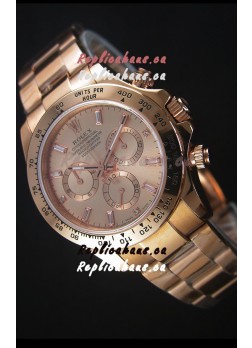 Rolex Daytona Rose Gold Casing with Baguette Diamonds Markers Swiss Replica Watch
