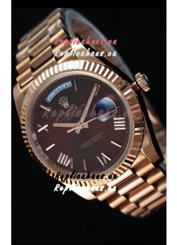 Rolex Day-Date 40MM Rose Gold in Brown Dial Roman Numerals Swiss Watch