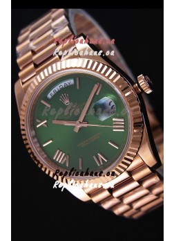 Rolex Day-Date 40MM Rose Gold in Green Dial with Roman Hour Numerals