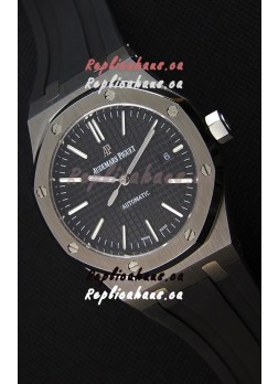 Audemars Piguet Royal Oak 41MM Black Dial Rubber Strap - 1:1 Mirror Ultimate Edition