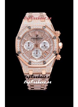 Audemars Piguet Royal Oak Chronograph 41MM Swiss Quartz Watch with Diamonds Embedded Casing in Rose Gold