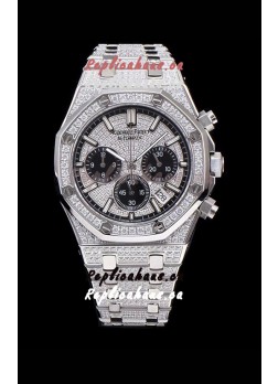 Audemars Piguet Royal Oak Chronograph 41MM Swiss Quartz Watch with Diamonds Embedded Casing in Steel Casing