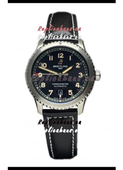 Breitling Navitimer Aviator 8 Automatic 41 Black Dial Brown Strap 1:1 Mirror Swiss Replica Watch 