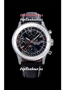 Breitling Navitimer 1 Chronograph 41MM Swiss Watch Black Dial in 904L Steel - Leather Strap