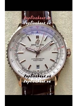 Breitling Navitimer 1 Automatic Swiss Replica Watch in White Dial Rose Gold Casing