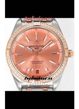 Breitling Chronomat 36MM 2 Tone Rose Gold Casing 1:1 Mirror Replica Watch Salmon Dial