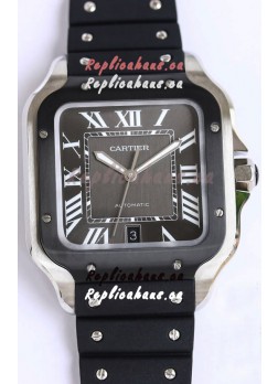 Santos De Cartier 1:1 Black DLC Bezel Swiss Replica Watch 40MM - Rubber Strap