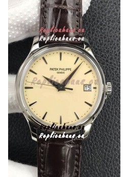 Patek Philippe Calatrava 5227G-001 Pale Yellow Dial 1:1 Mirror Swiss Replica Steel Casing