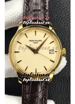 Patek Philippe Calatrava 5227J-001 Pale Yellow Dial 1:1 Mirror Swiss Replica Yellow Gold Casing