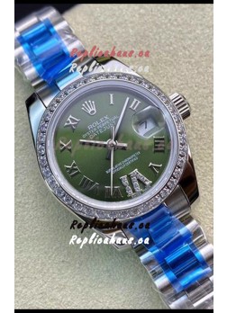 Rolex Datejust 28MM Swiss Replica in 904L Steel in Green Dial - 1:1 Mirror Replica