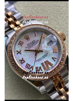 Rolex Datejust 28MM Swiss Replica in 904L Rose Gold Two Tone Case in Pearl Dial - 1:1 Mirror Replica