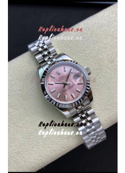 Rolex Datejust 28MM Swiss Replica in 904L Steel in Pink Dial - 1:1 Mirror Replica