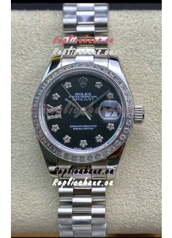 Rolex Datejust 28MM Swiss Replica in 904L Steel in Black Dial - 1:1 Mirror Replica