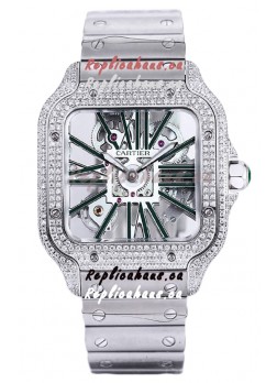 Santos De Cartier Watch in Skeleton Dial - Diamonds Bezel in Steel Casing Swiss Replica