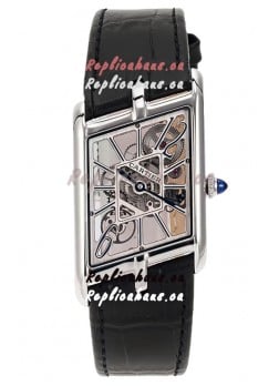 Cartier Tank Asymétrique Stainless Steel Casing Watch in Leather Strap Swiss Replica
