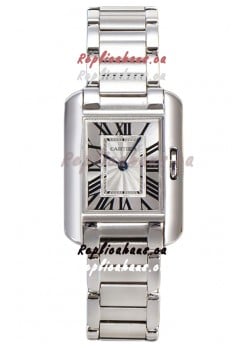Cartier Tank Anglaise Steel Casing in Steel Strap Swiss Quartz Watch 30MM