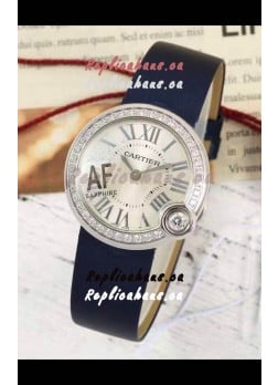 Ballon Blanc De Cartier Swiss Quartz Replica Watch in Steel Casing Fabric Strap 