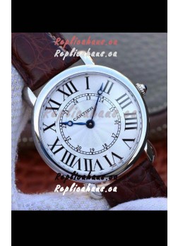 Ronde De Cartier Swiss Replica Watch - White dial in Leather Strap