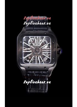 Cartier Santos DUMONT Skeleton Watch in Black DLC Coated Casing Swiss Movement Watch  
