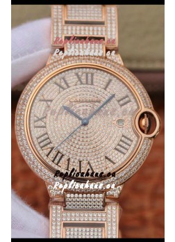 Ballon De Cartier Swiss Automatic Watch with Diamonds Embedded Dial and Casing - 42MM