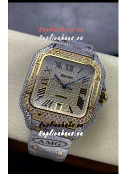 Cartier "Santos De Cartier" 904L Steel Diamonds Roman Dial 1:1 Mirror Replica - 40MM - Genuine Diamonds