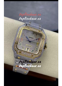 Cartier "Santos De Cartier" 904L Steel Diamonds Colored Arabic Dial 1:1 Mirror Replica - 40MM - Genuine Diamonds