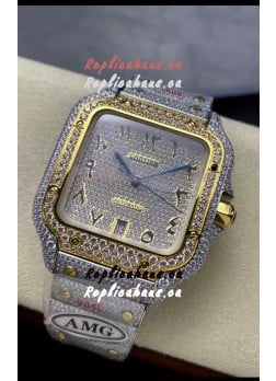 Cartier "Santos De Cartier" 904L Steel Diamonds Gold Arabic Dial 1:1 Mirror Replica - 40MM - Genuine Diamonds