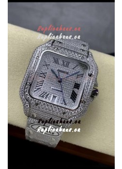 Cartier "Santos De Cartier" 904L Steel Diamonds Roman Dial 1:1 Mirror Replica - 40MM - Genuine Diamonds