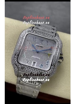 Cartier "Santos De Cartier" 904L Steel Diamonds Arabic Dial 1:1 Mirror Replica - 40MM - Genuine Diamonds