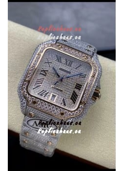 Cartier "Santos De Cartier" 904L Steel Diamonds Roman Dial 1:1 Mirror Replica - 40MM - Genuine Diamonds