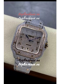 Cartier "Santos De Cartier" 904L Steel Diamonds Arabic Dial 1:1 Mirror Replica - 40MM - Genuine Diamonds