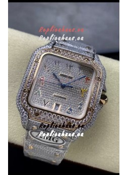 Cartier "Santos De Cartier" 904L Steel Diamonds Colored Arabic Dial 1:1 Mirror Replica - 40MM - Genuine Diamonds