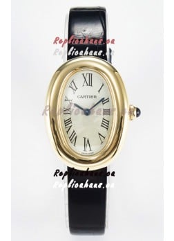 Cartier Baignoire Yellow Gold 1:1 Super Clone Swiss Replica Watch Black Strap