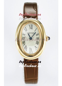 Cartier Baignoire Yellow Gold 1:1 Super Clone Swiss Replica Watch Brown Strap