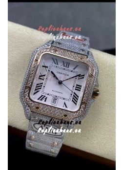 Cartier "Santos De Cartier" Two Tone White Dial 1:1 Mirror Replica - 40MM - Genuine Diamonds