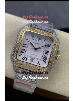 Cartier "Santos De Cartier" Two Tone White Dial 1:1 Mirror Replica - 40MM - Genuine Diamonds