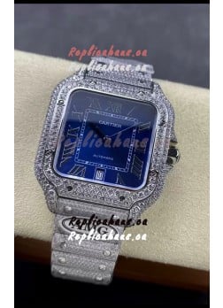 Cartier "Santos De Cartier" 904L Steel Blue Dial 1:1 Mirror Replica - 40MM - Genuine Diamonds